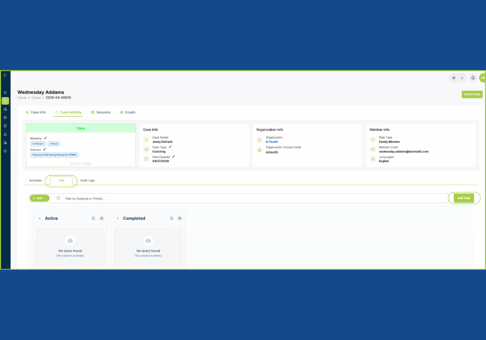 Case activity Tasks sub tab