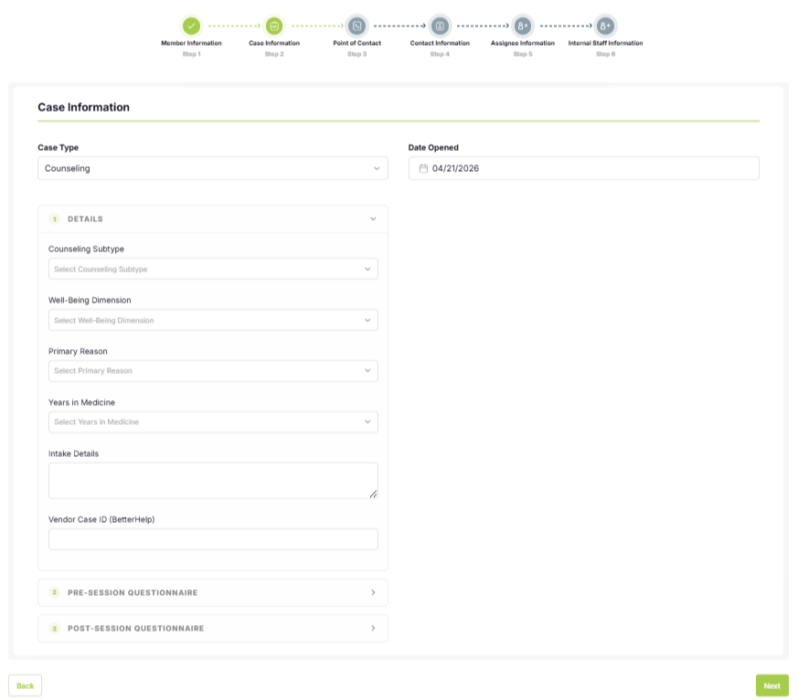 STG.Create a Case.Step 2.Counseling Case Type. steppers visual