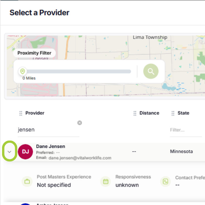 Select a Provider. Expand row